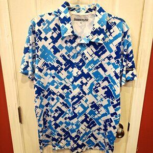 ShankitGolf Polo Shirt Mens Medium Blue White Abstract Pattern Golf Stretch Top